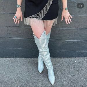 Silver Rhinestone Knee-High Boots